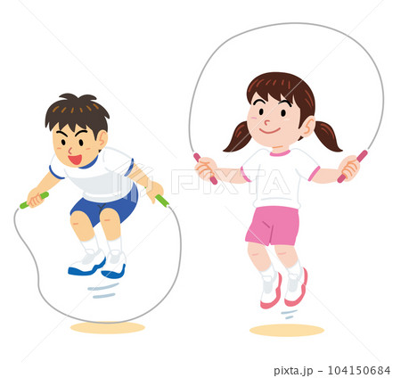 体育の授業で縄跳びする児童 104150684