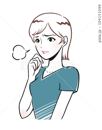 ため息交じりで悩む上品な若い女性のイラスト ため息交じりで悩む上品な若い女性のイラスト 104151099