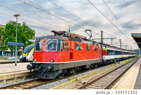 Intercity train to Zurich at Singen station in Germany 104151101