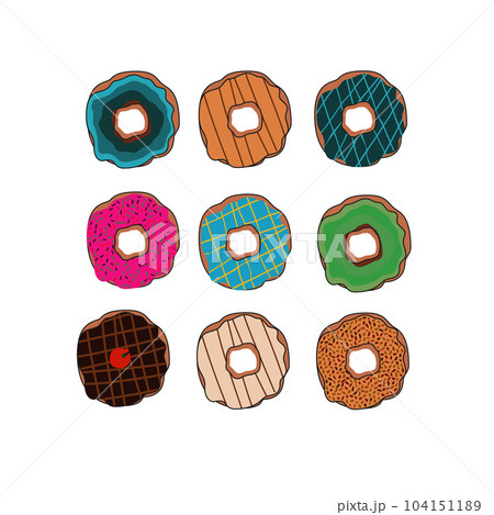 bunch set of donuts with various topping in rough finish bunch set of donuts with various topping in rough finish 104151189