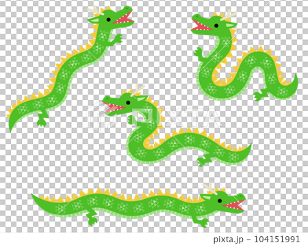 象徵性的綠色細長龍插圖集 象徵性的綠色細長龍插圖集 104151991