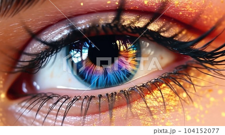 Colorful eye makeup close up, Beauty, cosmetics and makeup, Magic eyes look with bright makeup. 104152077