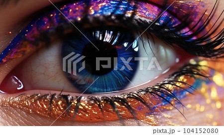 Colorful eye makeup close up, Beauty, cosmetics and makeup, Magic eyes look with bright makeup. 104152080
