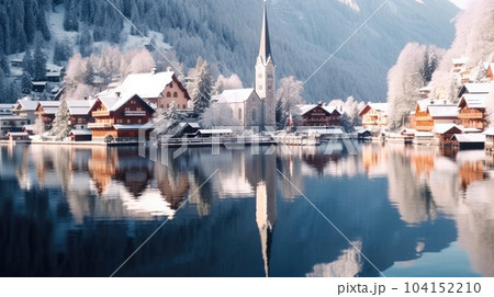 Hallstatt city during winter time, View of beautiful magic village. Hallstatt city during winter time, View of beautiful magic village. 104152210