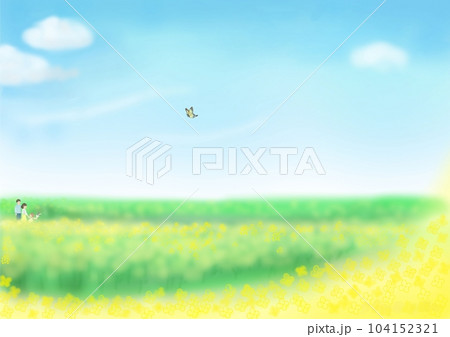 菜の花畑を歩く家族 菜の花畑を歩く家族 104152321