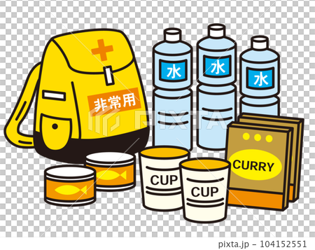 非常用持ち出し袋のイラスト　日本語表記 104152551
