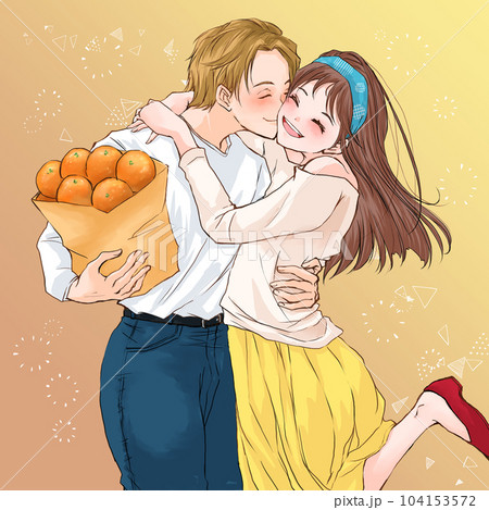 ほっぺにキスをするカップル 104153572
