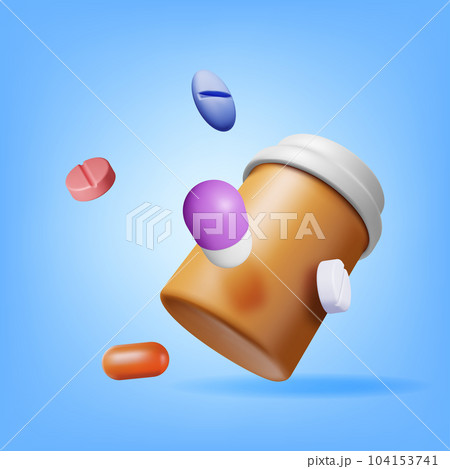 3D Plastic Bottle Full of Pills 104153741