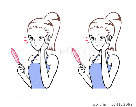 目元の茶色のクマ、青いクマに悩む若い女性セット 104153968