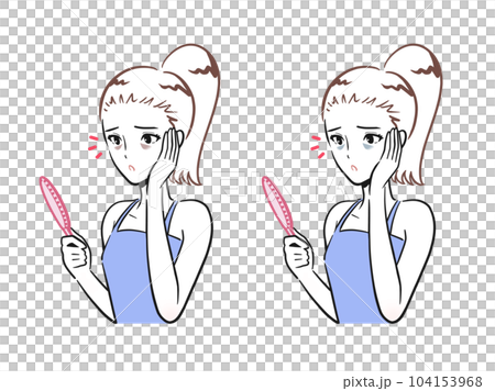 目元の茶色のクマ、青いクマに悩む若い女性セット 104153968