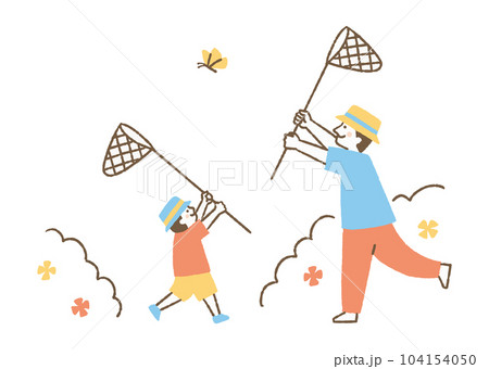 蝶々を追いかける父と息子_色 104154050