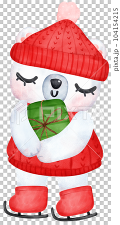 Christmas Surprise, joyful Adorable Polar Bear with Stacked Presents, winter animal watercolour Children Illustration Christmas Surprise, joyful Adorable Polar Bear with Stacked Presents, winter animal watercolour Children Illustration 104154215
