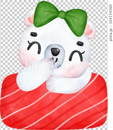 Christmas Surprise, joyful Adorable Polar Bear with Stacked Presents, winter animal watercolour Children Illustration Christmas Surprise, joyful Adorable Polar Bear with Stacked Presents, winter animal watercolour Children Illustration 104154300