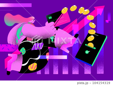 Women character using credit card mobile banking app online payment people in flat art illustration Women character using credit card mobile banking app online payment people in flat art illustration 104154319