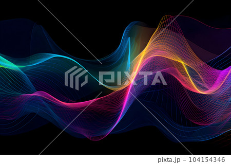 Abstract colorful wave lines and stripes on black background. Generative ai 104154346