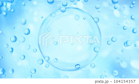 水色背景に複数の気泡。3d。（横長） 104154357