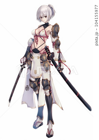 ファンタジー系の女性キャラクターの全身立ち絵イラストのイラスト素材