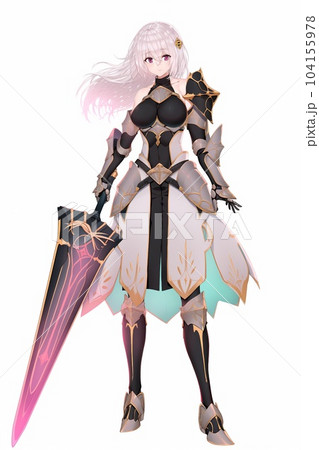 女性キャラクターの絵画 ファンタジー系の女性キャラクターの全身立ち絵イラストのイラスト素材