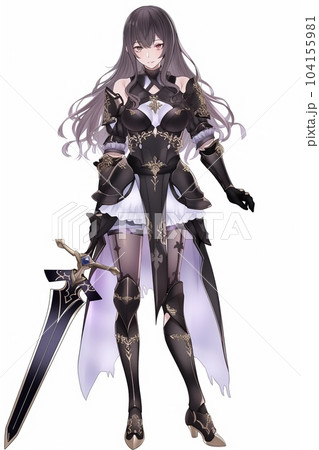 ファンタジー系の女性キャラクターの全身立ち絵イラストのイラスト素材
