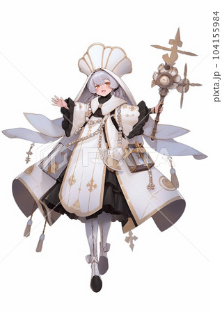 ファンタジー系の女性キャラクターの全身立ち絵イラストのイラスト素材