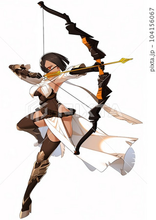 女性キャラクターの絵画 ファンタジー系の女性キャラクターの全身立ち絵イラストのイラスト素材