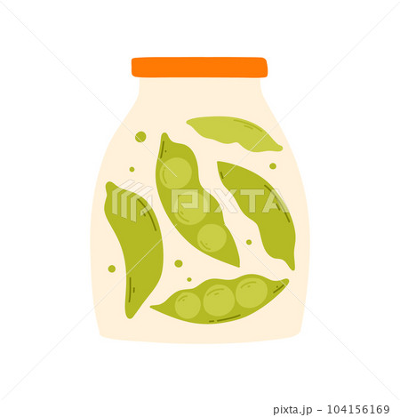 A jar of canned peas. Vector illustration of homemade pickle. Flat style. Hand-drawn jar with canned vegetables. A jar of canned peas. Vector illustration of homemade pickle. Flat style. Hand-drawn jar with canned vegetables. 104156169