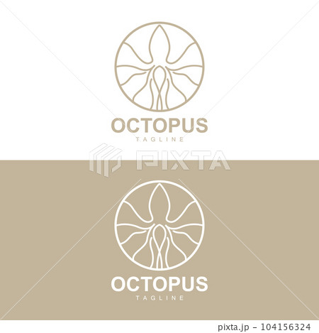 Octopus Logo, Simple Line Design, Sea Animal Vector Japanese Seafood Ingredient, Icon Symbol Illustration 104156324