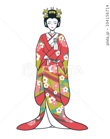 赤い色打掛、日本髪の新婦 104156714