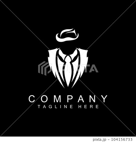Detective Man Logo Design, Mafia Detective Fashion Tuxedo And Hat Illustration Vector, BlackMan Businesman Icon 104156733
