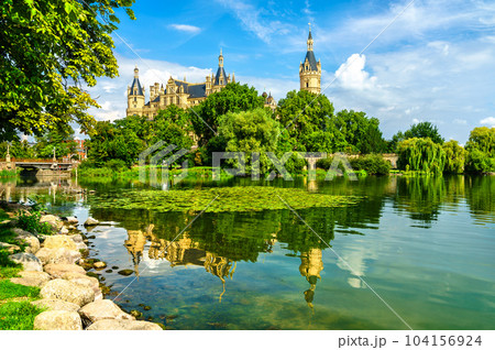 Schwerin Castle on Lake Schwerin in Mecklenburg-Vorpommern, Germany 104156924