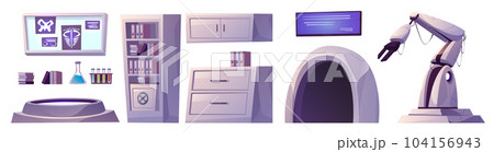 Cartoon set of modern medical laboratory equipment 104156943