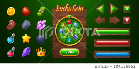 Spin roulette wheel game ui with button vector 104156962