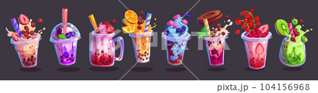 Cartoon set of bubble tea cups 104156968
