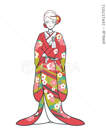 赤い色打掛、洋髪の新婦 104157031