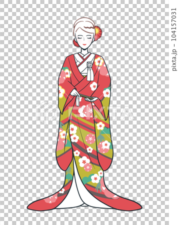 赤い色打掛、洋髪の新婦 104157031