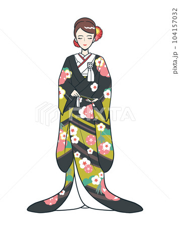 黒い色打掛、洋髪の新婦(カラフル) 黒い色打掛、洋髪の新婦(カラフル) 104157032