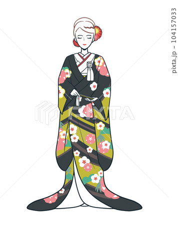 黒い色打掛、洋髪の新婦 104157033