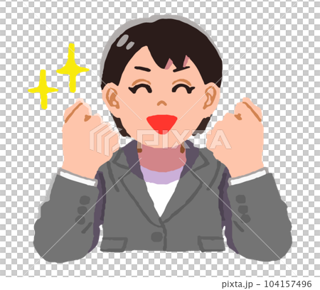 A woman in a suit doing a guts pose A woman in a suit doing a guts pose 104157496