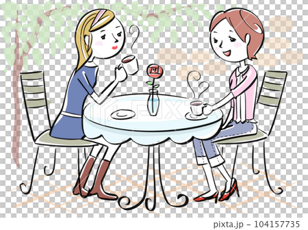 Fashionable woman having tea outdoors at open cafe Fashionable woman having tea outdoors at open cafe 104157735