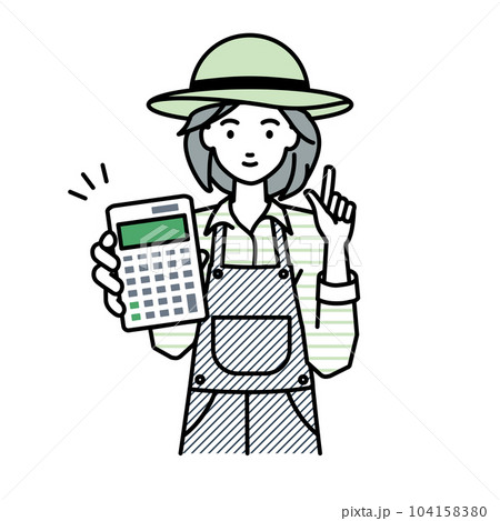 立って電卓を持ってこちらに向けて見せている農家の女性 104158380