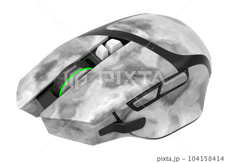 Wireless gaming computer mouse with black marble texture on white background 104158414