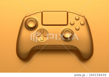 Realistic video game joystick with gold chrome texture isolated on golden Realistic video game joystick with gold chrome texture isolated on golden 104158439