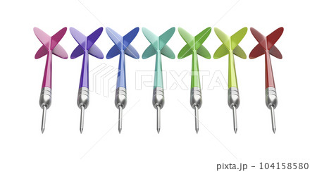Row with different colored darts Row with different colored darts 104158580