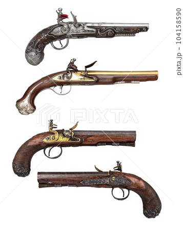 antique vintage handguns isolated background antique vintage handguns isolated background 104158590
