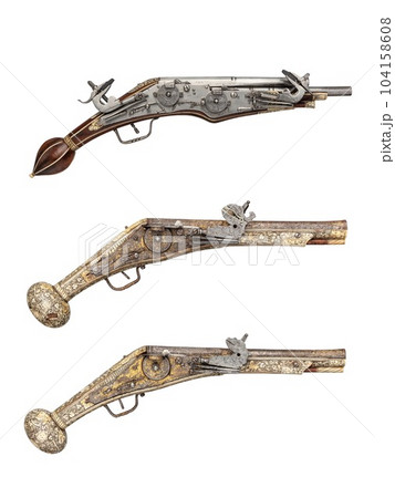 antique vintage handguns isolated background 104158608