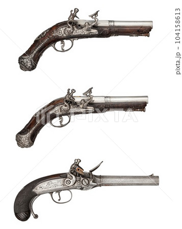 antique vintage handguns isolated background 104158613