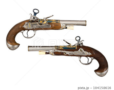 antique vintage handguns isolated background 104158616