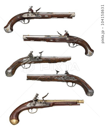 antique vintage handguns isolated background 104158631