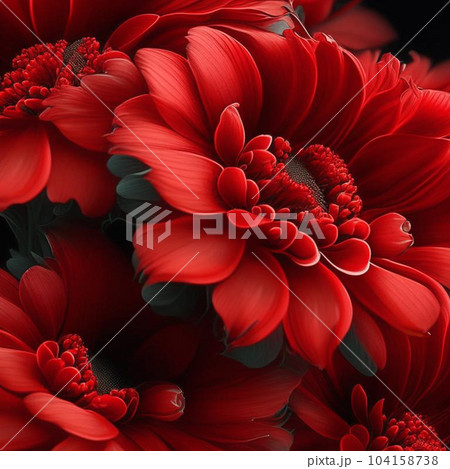 Floral design with exotic red flowers macro illustration. 104158738