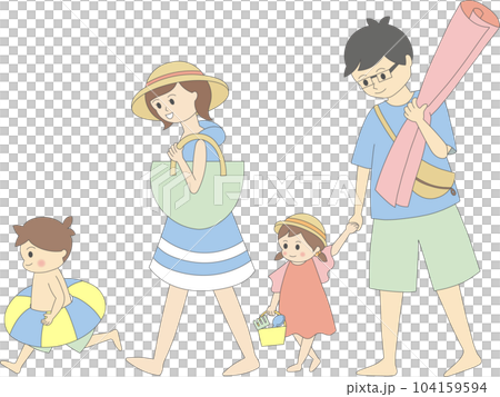 Illustration of a family going to the beach 104159594